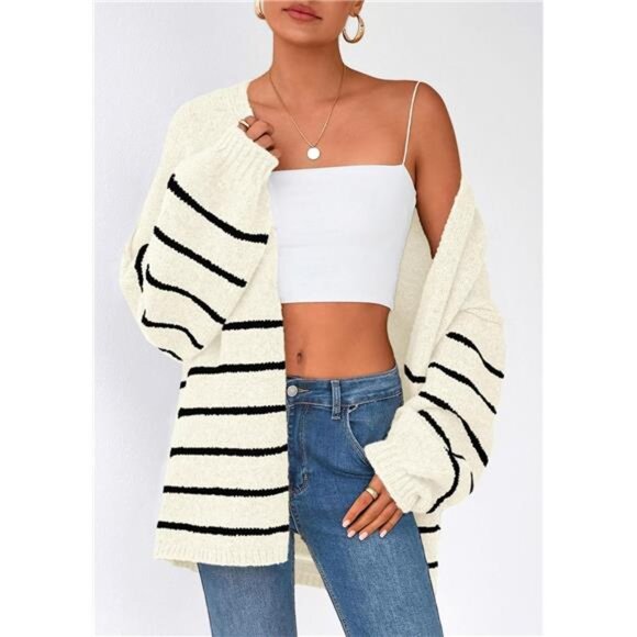 Womens Oversized Cardigan Sweaters Striped White Black - Picture 3 of 6
